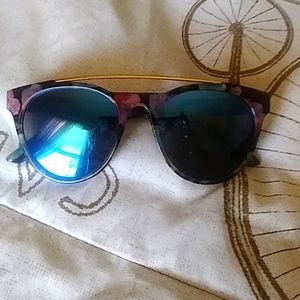 Pink/Green Floral Sunglasses w Gold brow bar